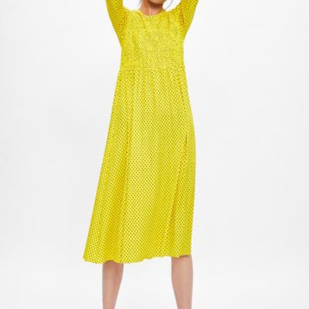 Zara Yellow Polka Dot Midi Dress